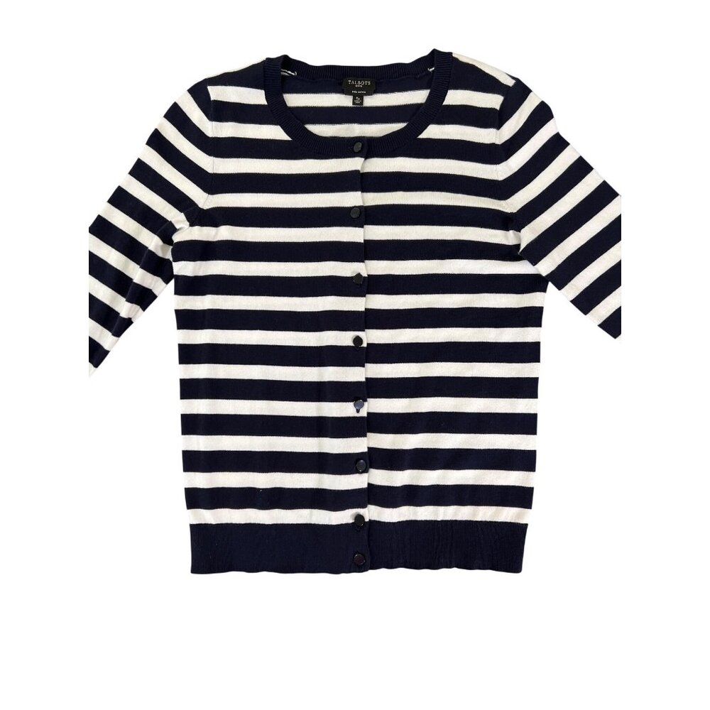 Talbots navy and white striped‎ sweater size SP, small petite, Pima cotton blend